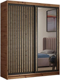 Margaret Hadas24 Kleiderschrank Dora mit Lamellen und Spiegel, 100 cm, Schrank, Organizer, Mehrzweckschrank, Schwebetürenschrank, Garderobenschrank