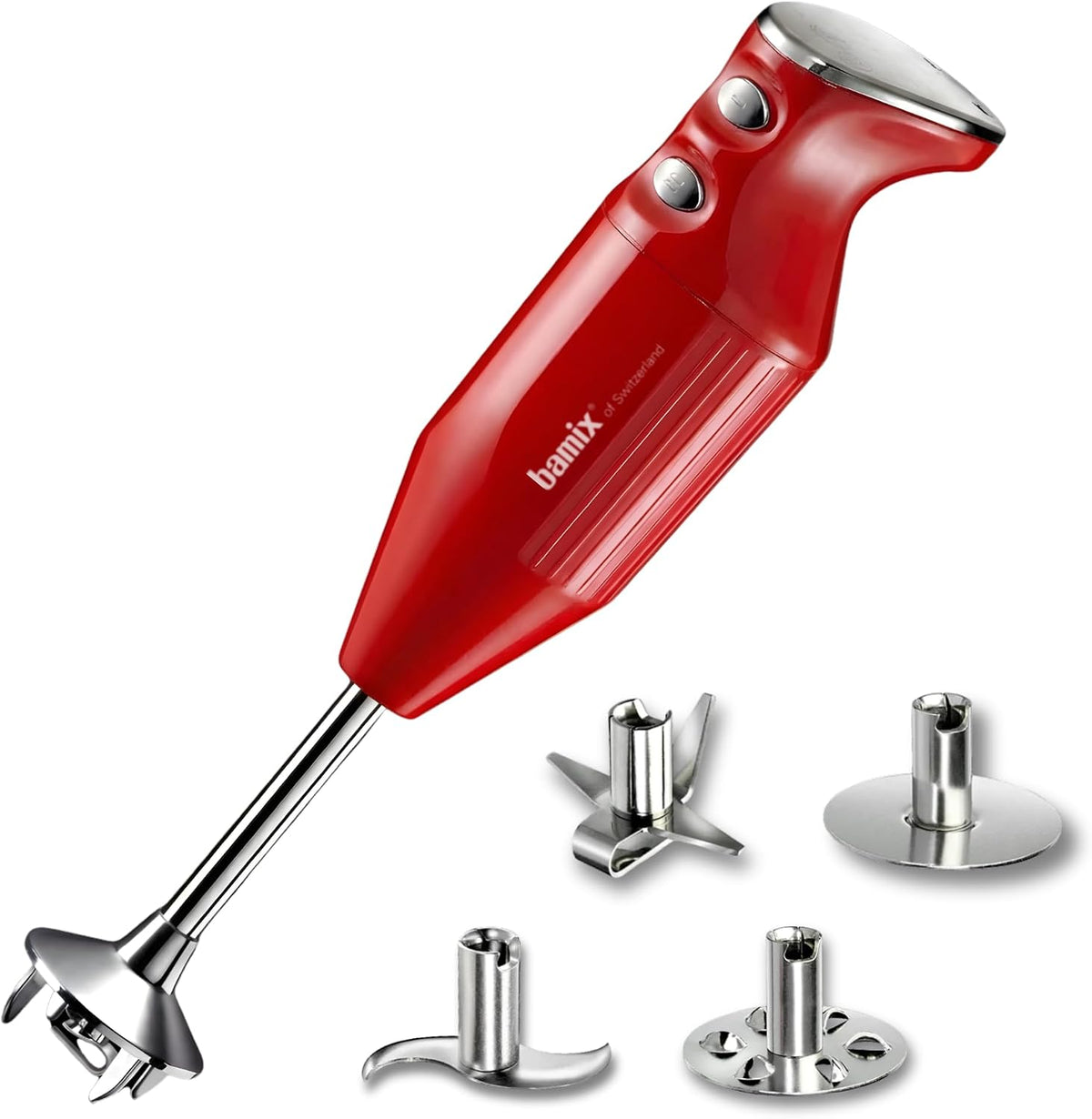 bamix Stabmixer Set M350 MAXX inkl. Multifunktions, 2-Stufen, Schlagscheibe aus Edelstahl, Fleisch, Gemüsemesser, Quirl, 300 Watt, Made in Switzerland