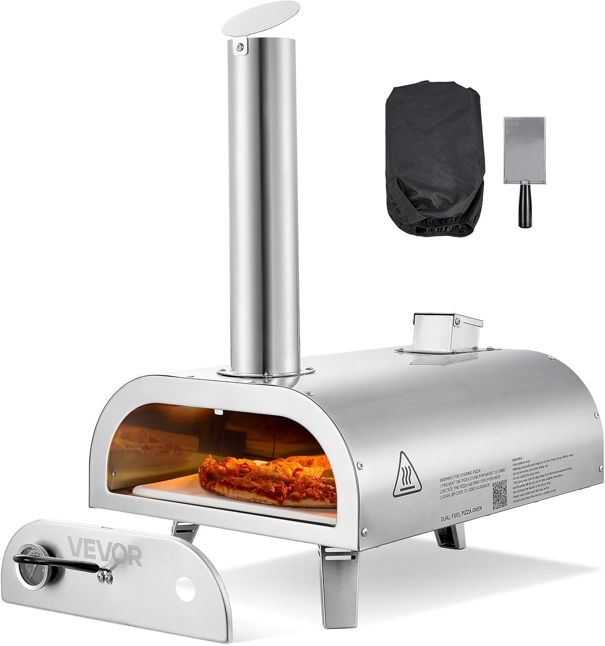 VEVOR Dual-Fuel-Pizzaofen Outdoor, 12 Zoll Holzfeuer & Propangas-Pizzaofen