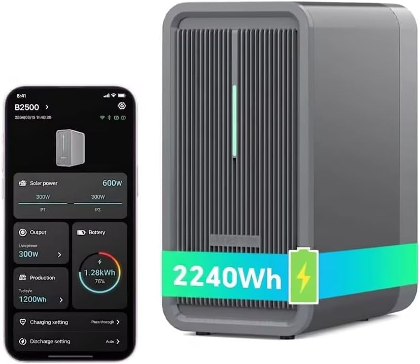 Marstek B2500 Balkonkraftwerk mit Speicher: 0% MwSt, 1600W Max. PV Solareingang & 800W DC-Ausgang, 2240Wh LiFePO4 Solarbank Speicher, IP65, 2 MPPTs