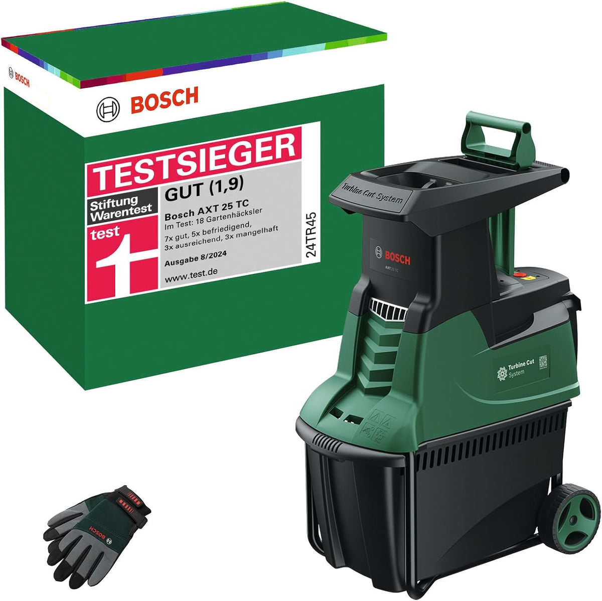 Bosch Turbinenhäcksler AXT 25 TC (2.500 W; geeignet für Holz und harte Gartenabfälle; inklusive Gartenhandschuhe; integrierte Fangbox 53 l; in Karton)