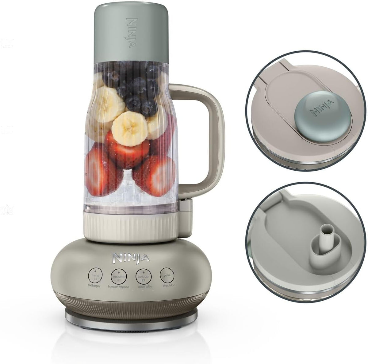 Ninja BlendBoss Mixer mit tragbarem Becher, Stein DB351EUST, Mixgerät mit abnehmbarem Reisebecher, 3 voreingestellte Auto-Modi