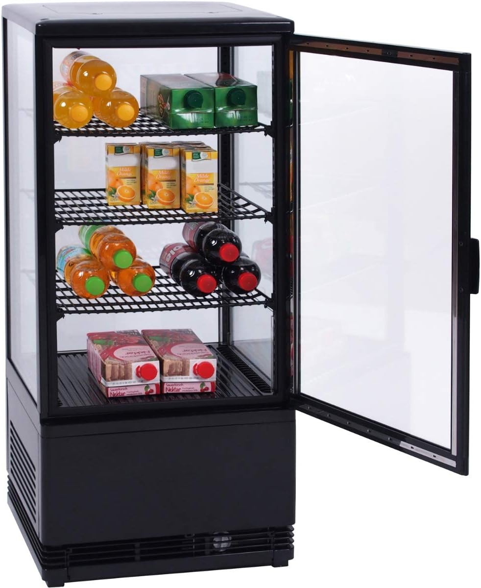 ZORRO SC 80 Kuchenvitrine mit Umluftkühlung, 80 l, vierseitig doppelt verglast und 3 verstellbaren Rosten, Schwarz