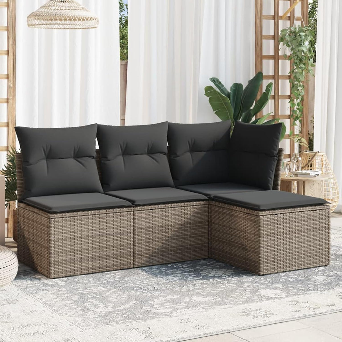 Festnight Gartenlounge mit Stauraum Balkon Lounge Balkon Sofa Rattan Sofa Klein Rattansofa Gartensofa Ecksofa Lounge Sofa Outdoor Polyrattan