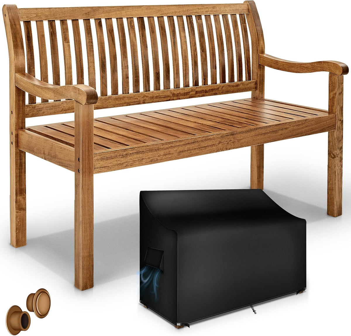 tillvex Gartenbank Holz 2-3 Sitzer inkl. Abdeckung wetterfest 125 cm