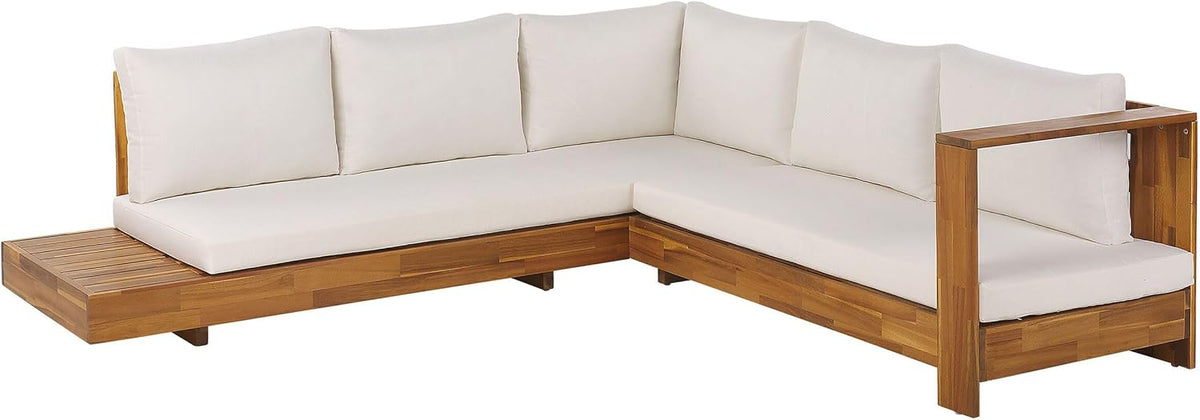 Beliani Lounge Set zertifiziertes Akazienholz braun linksseitig mit Auflagen cremeweiß Marettimo