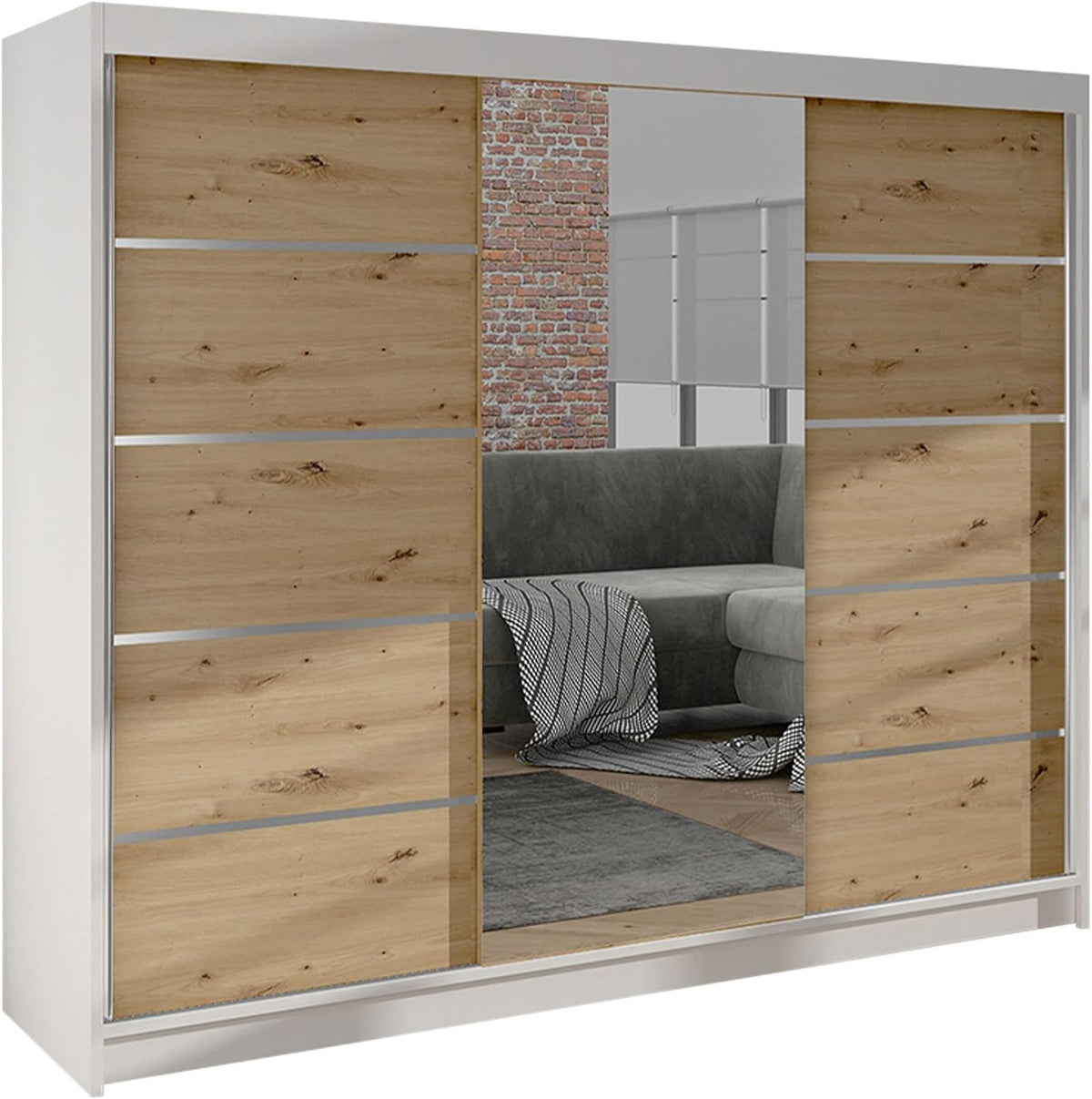 Mirjan24 Kleiderschrank Dotan VI mit Spiegel, Kleiderstange und Fächer, Schlafzimmerschrank, Schwebetürenschrank, Dielenschrank