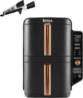 Ninja Double Stack XL Heißluftfritteuse, Schwarz/Kupfer SL400EUCP, 9,5 L Fassungsvermögen, 2 vertikale Schubladen, 4 Kochstufen, 2 Einschübe, Zange