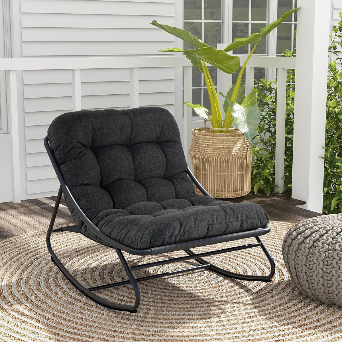 Grand patio schaukelstuhl Outdoor mit Kissen, bis 150 kg Belastbar, Schaukelliege Wetterfester Relaxstuhl aus Metall für Garten, Wohnzimmer, Hof