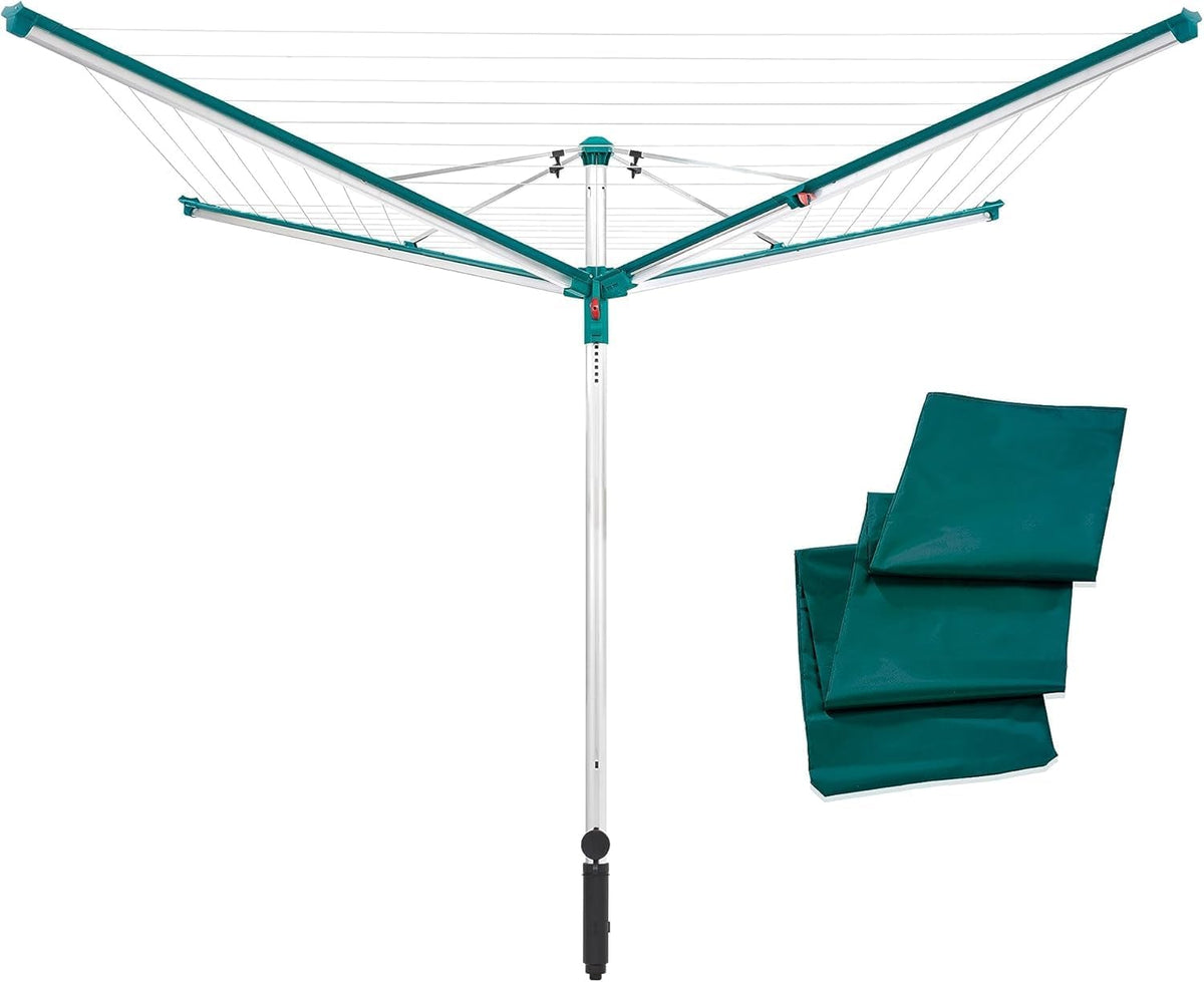 Leifheit Wäschespinne Linomatic 500 Deluxe Cover mit Leineneinzug für saubere Wäsche, 50m Leine für 5 Wäscheladungen