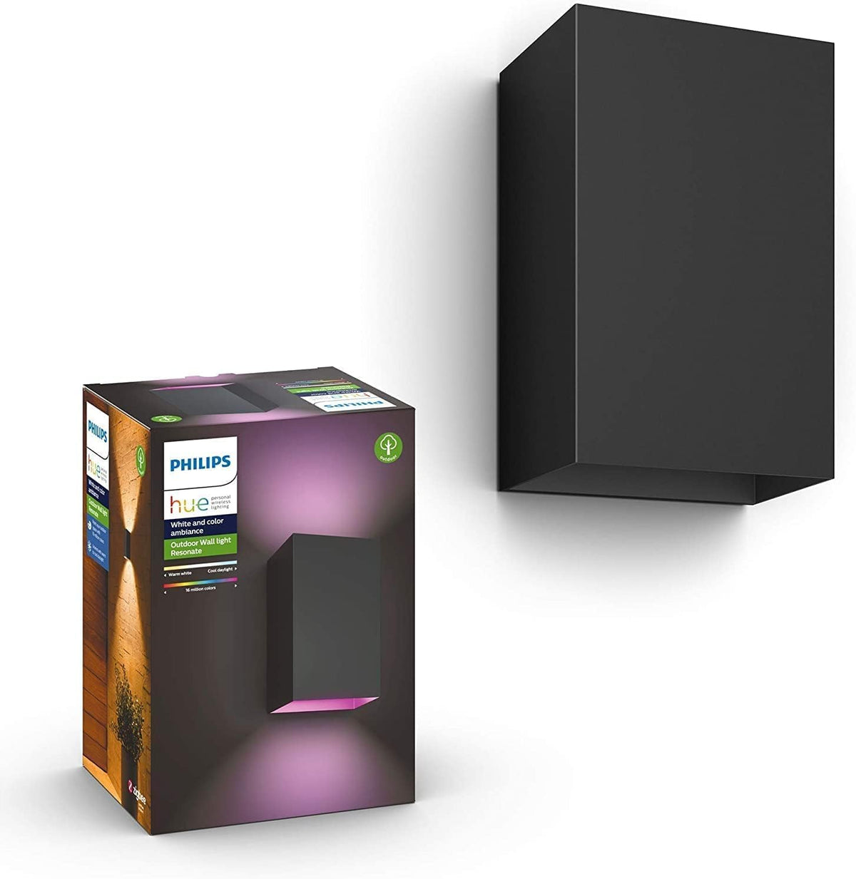 Philips Hue White & Color Ambiance Resonate Outdoor Wandleuchte (1.180 lm), dimmbare Außenleuchte für das Hue Lichtsystem mit 16 Mio. Farben, schwarz