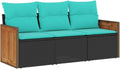 Makastle Gartensofa-Set Schwarz PE-Rattan mit Blauen Kissen, 3-teilig, 55 x 62 x 69 cm, 27,2 kg, Modulares Design, Montage Erforderlich