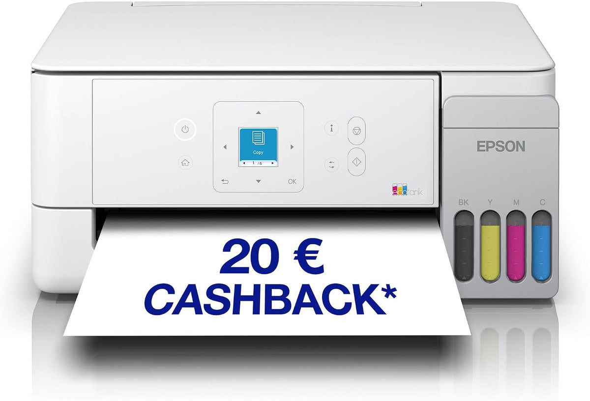 Epson EcoTank ET-2926, Für vielbeschäftigte Haushalte, Wi-Fi, A4, Drucken, Kopieren, Scannen, LC-Display, AirPrint-kompatibel, Kompakt