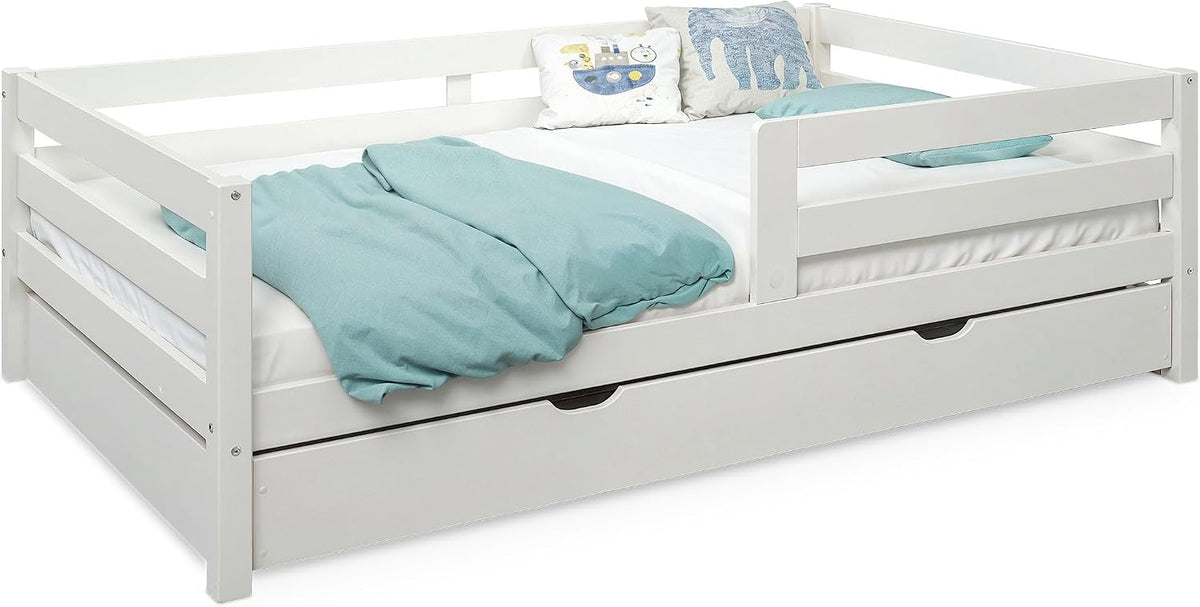 Ehrenkind Kinderbett Sona mit Bettkasten aus massivem Kiefernholz Weiß 90x200 cm