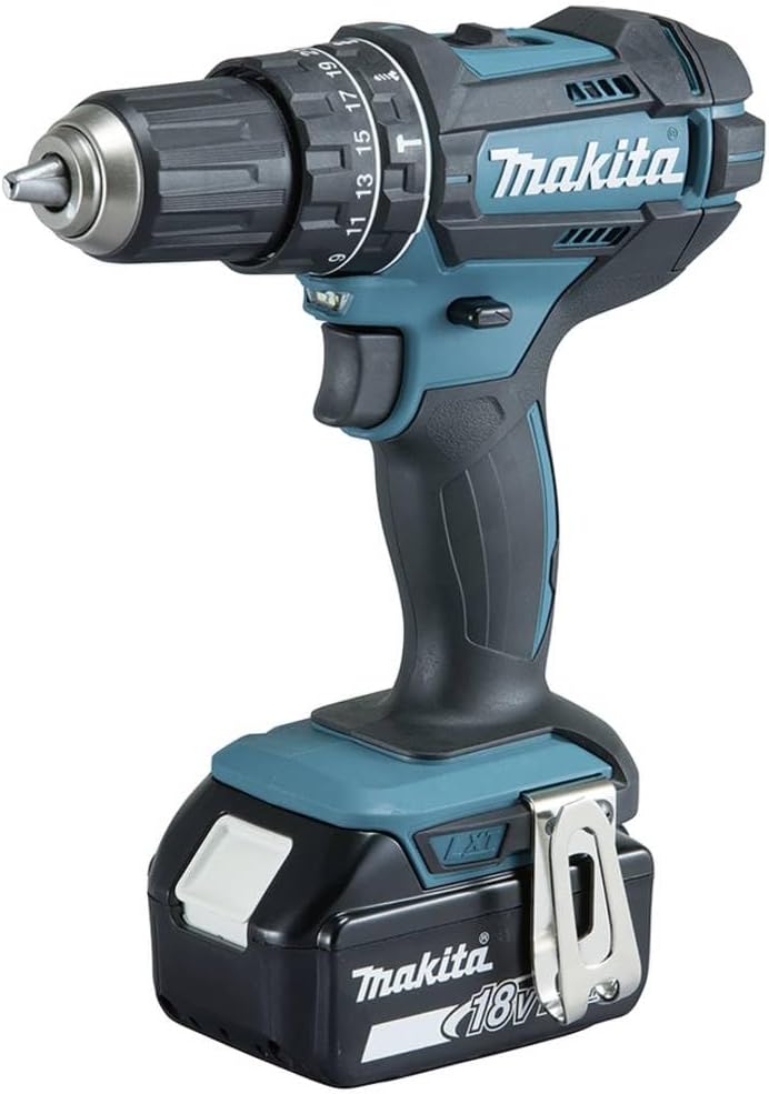 Makita DHP482JX13 Akku-Schlagbohrschrauber 18V / 3,0 Ah, 2 Akkus + Ladegerät im MAKPAC + 120-tlg. Zubehör-Set im MAKPAC Petrol/Schwarz