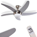 HOFSTEIN moderner Deckenventilator Morino aus Metall/Holz/Glas in Nickel-matt/Silber, geeignet für Sommer u. Winter