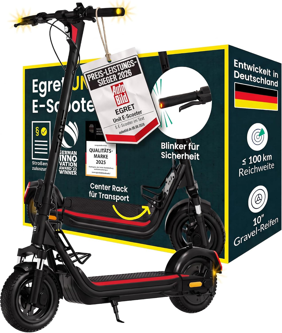 Neuerscheinung 2026: Egret Unit E-Scooter mit Straßenzulassung, 20 km/h, 100 km, Doppelfederung