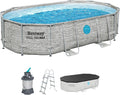 Bestway 56946-7 Set Aufstellpool Oval Steel Pro Max Splashview, 4,88 m x 3,05 m x 1,07 m, grau mit Steinoptik