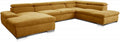 Cavadore Wohnlandschaft Alkatraz im modernen Design/U-Form mit Longchair links und Ottomane rechts/Inkl. Kopfteilverstellung/350 x 73 x 226/Gelb