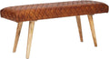 FineBuy gepolsterte Sitzbank 115 cm Massivholz Echtleder Braun, Retro Polsterbank für Garderobe Schlafzimmer & Wohnzimmer, Handmade
