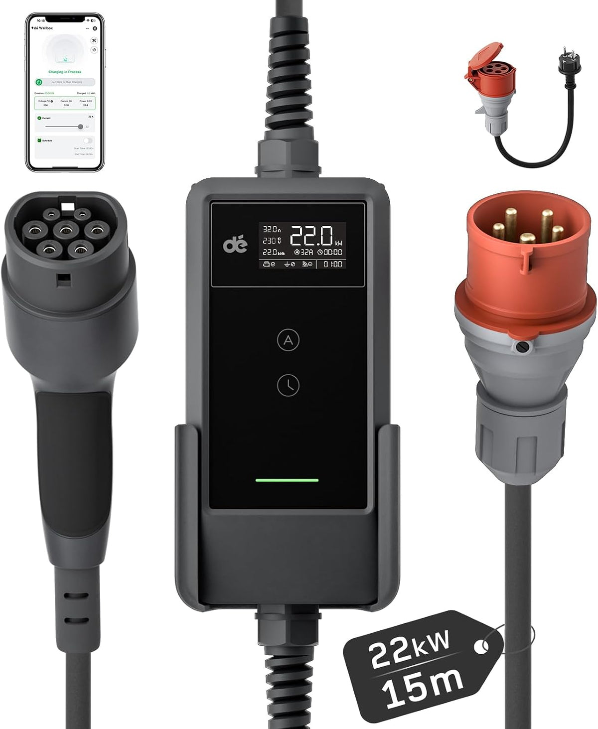 dé Mobile Wallbox/Ladestation 22kW Mit App [3-phasig