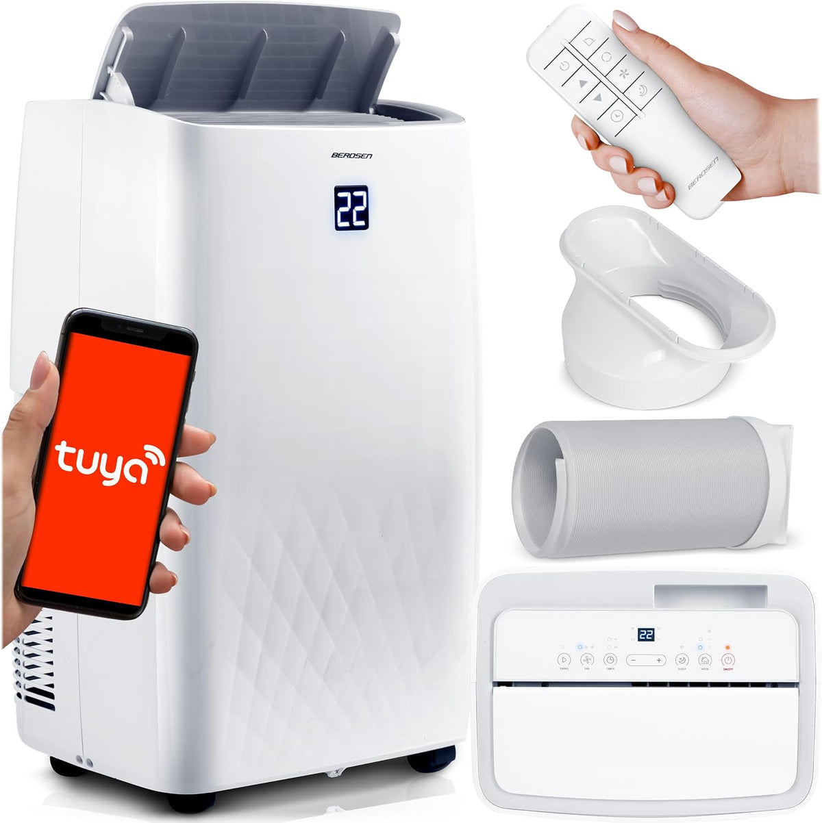 Berdsen Mobiles Klimagerät 5-in-1 14000 BTU, Kühlung, Heizung, Entfeuchtung, Ventilation, Schlafmodus, Tuya Smart App, Energieeffizient