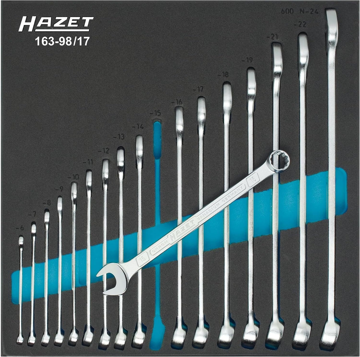 Hazet Ring-Maulschlüssel-Satz 163-98/17, Länge 344 mm, Lange Ausführung