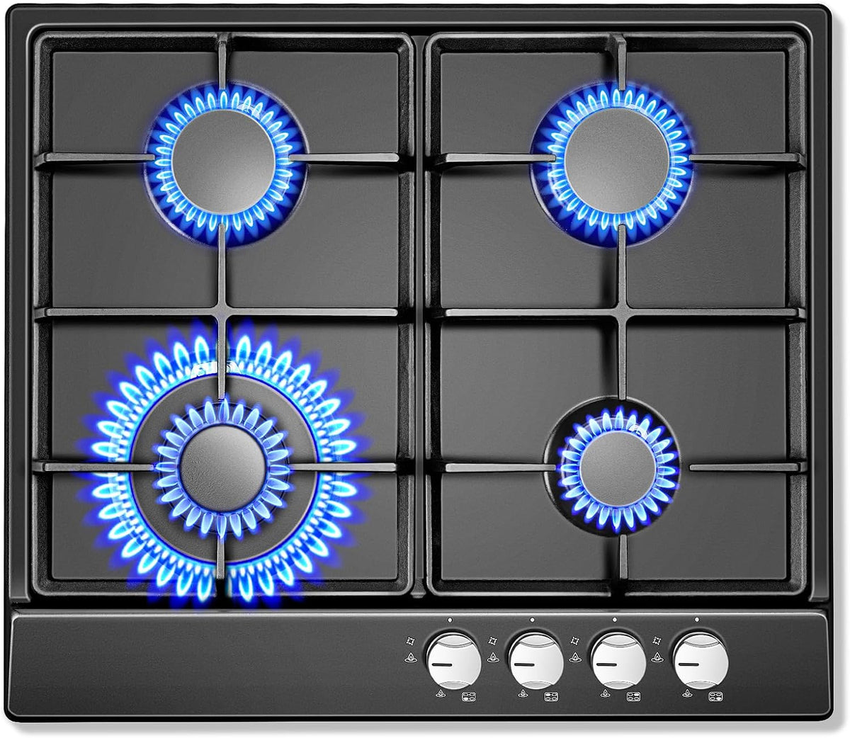 SNDOAS Piano Cottura 4 Fuochi Gas 60cm, 8060W, Pannello Smaltato Nero