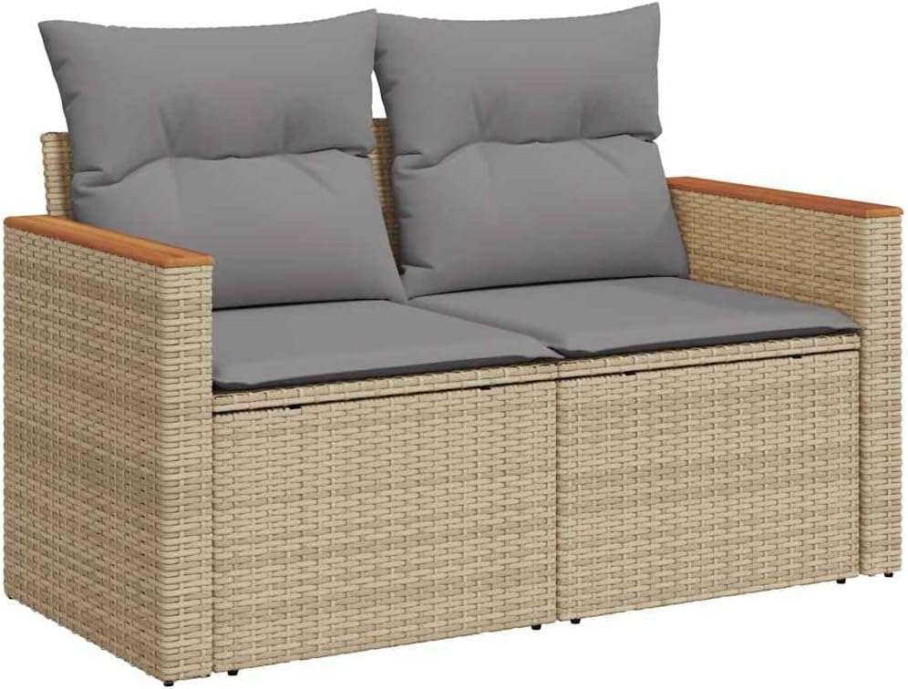 vidaXL Gartensofa mit Kissen 2-Sitzer Beige Poly Rattan