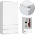 BDW Kleiderschränk 2 Türen, 180x90x51cm, Garderobenschrank für Schlafzimmer, 4 Einlegeböden, Kleiderständer, 2 Schubladen, Garderobenständer, (Weiß)