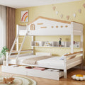Merax Etagenbett Kinderbett 90x200 & 140x200 cm für 2-3 Kinder, Ohne Matratze, Hochbett mit Leiter & 2 Stauraum Schubladen & Lagerregal, Weiß & Natur