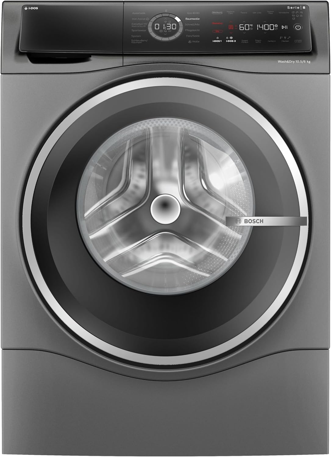 Bosch WNC254AS0, 10.5 kg Waschen & 6 kg Trocknen, IronAssist mit Dampffunktion, Serie 8, Smarter Waschtrockner, 1400 UpM, entfernt 16 Fleckenarten