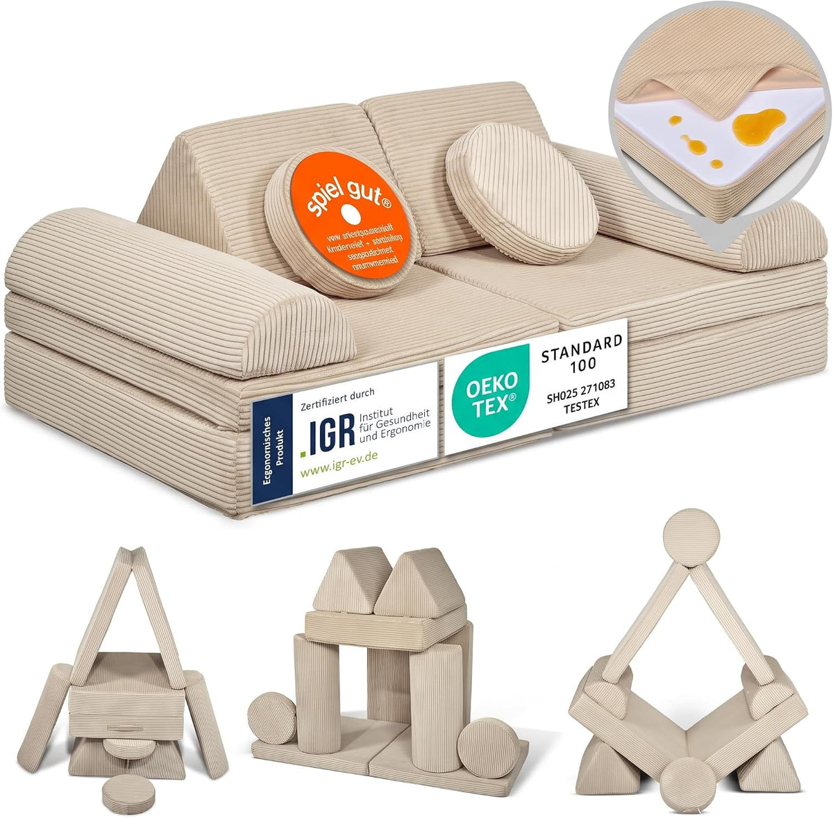 Linodino Spielsofa Cord, Kindersofa-Bausteine, Kindercouch, Stapelsteine