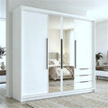 A&J MöbelLand VIVO Kleiderschrank 4-türig mit Spiegel und Schubladen, 200 x 215 cm, Drehtürenschrank mit Kleiderstange und Einlegeböden