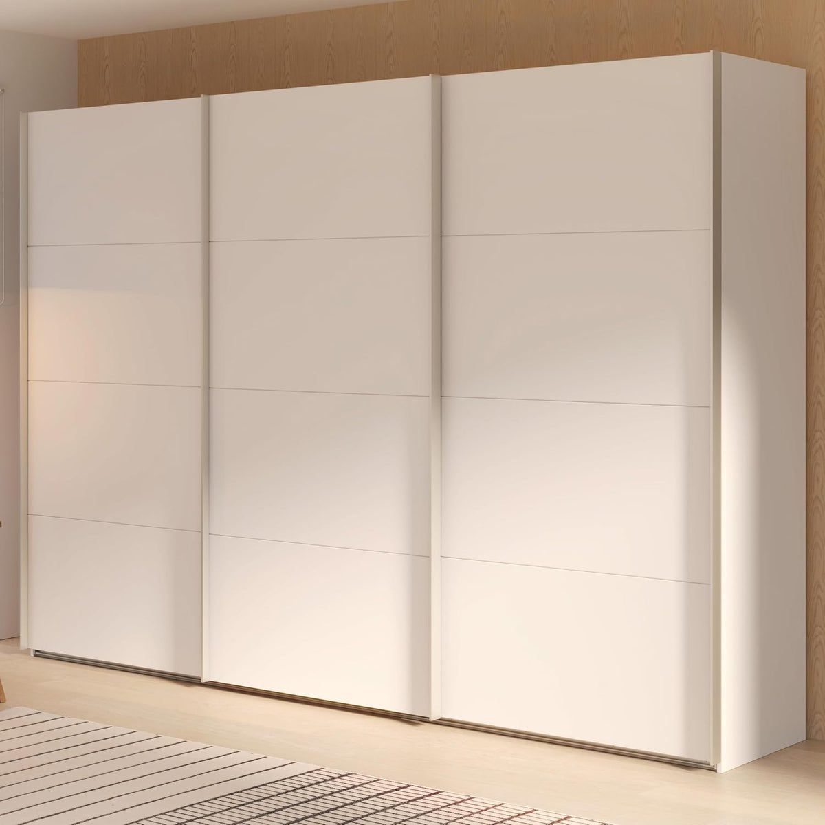Forte SOPHISTISPACE Kleiderschrank 300, 3-türiger Schwebetürenschrank mit Einlegeböden und Kleiderstange, 299,8 cm breit, 210,5 cm hoch, 62,9 cm tief