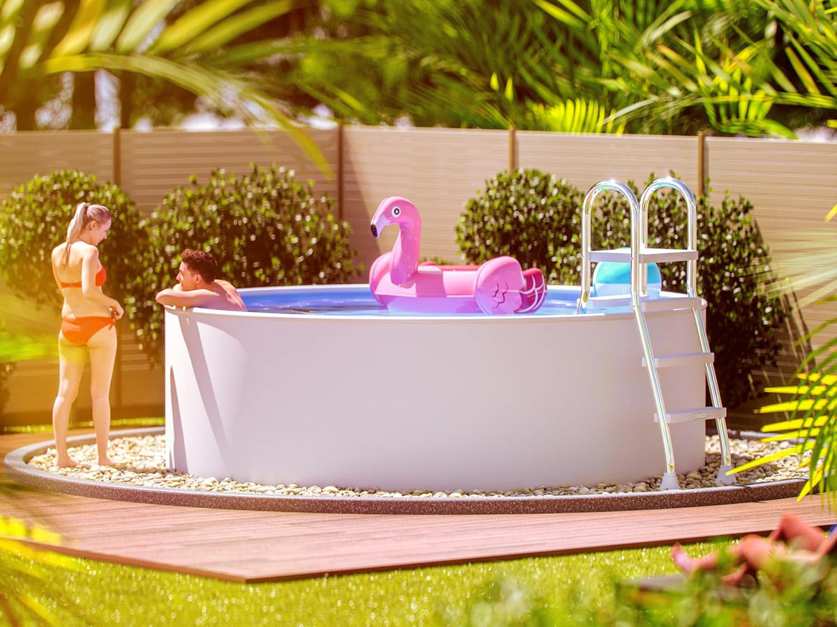 poolomio Stahlwandpool rund 360 x 120 cm Weiß, Aufstellpool Komplettset mit Innenfolie 0,5 mm, Robuster Gartenpool als Aufstellbecken oder Einbaupool