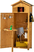 GOPLUS Gartenschrank Holz, 70 x 35,5 x 176cm (Natur), Geräteschuppen mit Tür, Gerätehaus mit Satteldach, Gartenhaus outdoor wetterfest