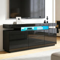 Schwarz Sideboard Schrank Matt Body & Hochglanz TV Lowboard LED Beleuchtung