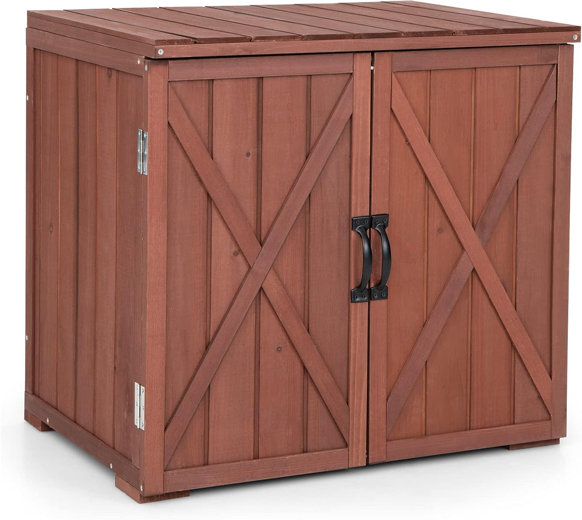 COSTWAY Gartenschrank Holz, Geräteschrank mit Doppeltüren & Griffen