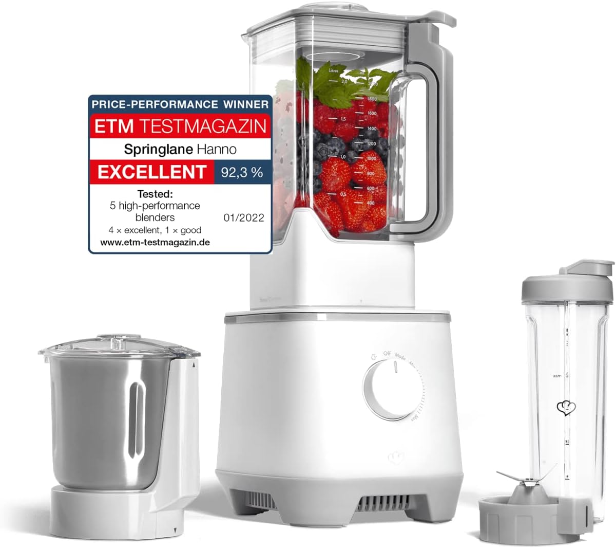 SPRINGLANE Hochleistungsmixer Hanno 2000 W, Standmixer mit 2,5 L Tritan-Behälter ohne BPA, 32.000 U/min, 4 Programme, Selbstreinigungsfunktion
