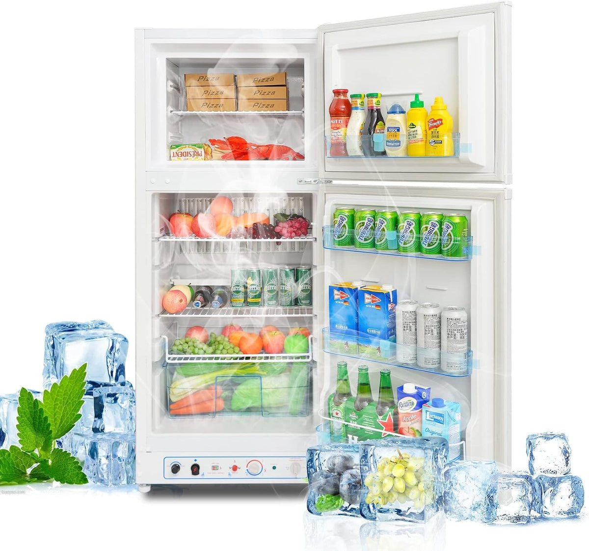 Gas Kühlschrank mit Gefrierfach 185L, Gas/230V, Lautlos Camping Kühlschrank Groß für Küche, Kühl-Gefrier-Kombinationen, Outdoor, Haus, Ferienwohnung