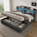 Polsterbett Doppelbett 180x200 cm mit LED, Ohne Matratze, Hydraulische Bett mit Stauraum und Kopfteil, USB C, Leinen, Grau