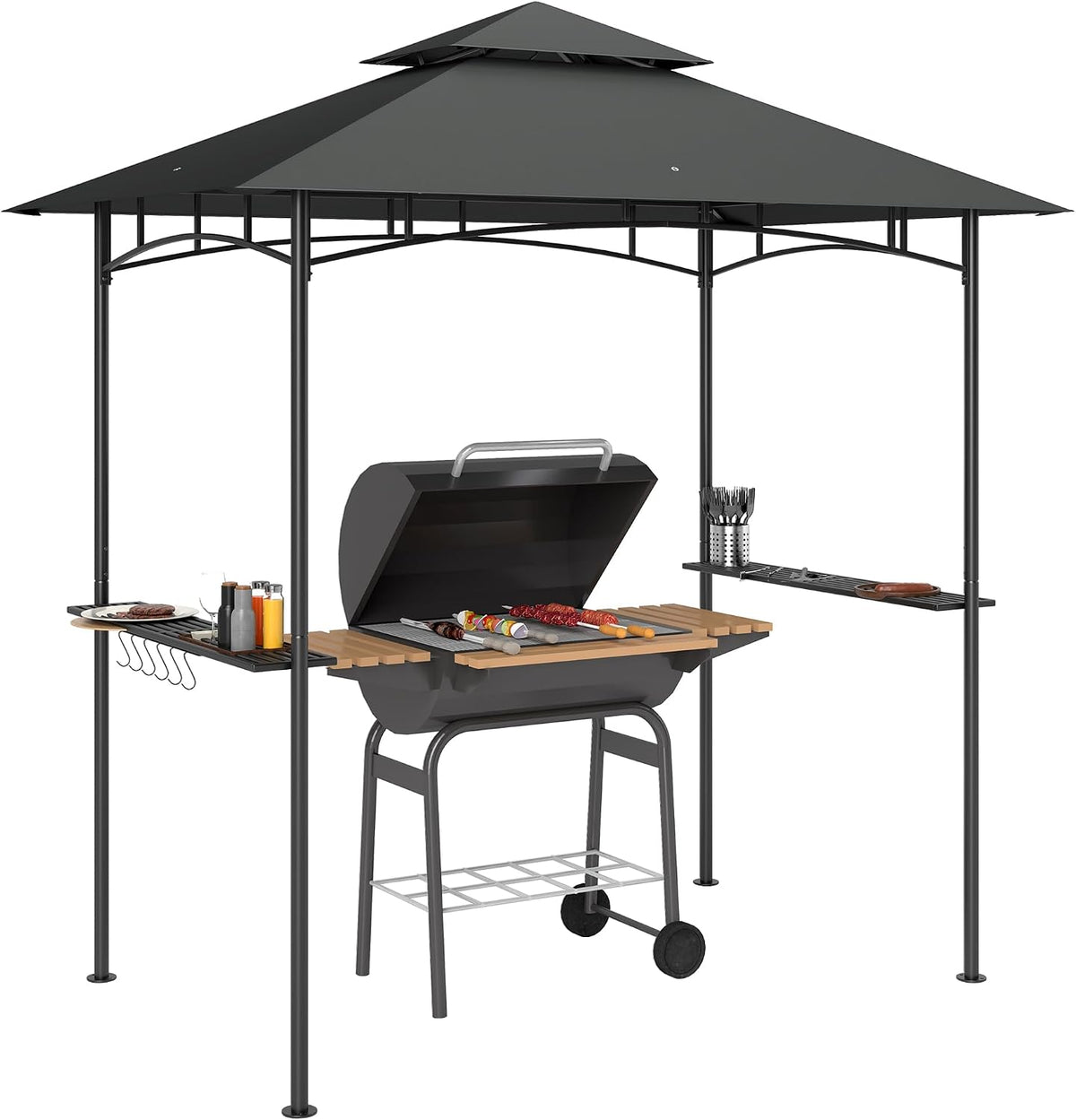 Outsunny Grillpavillon mit LED 240 x 150 x 258cm Wasserabweisend Dunkelgrau