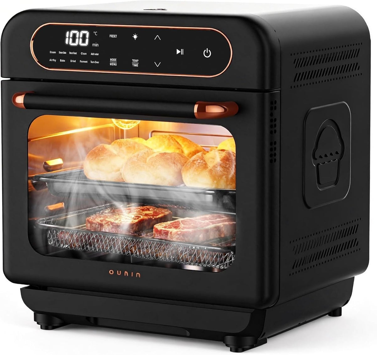 OUNIN 12L Minibackofen, 1100W, 8-in-1 Dampfbackofen und Heißluftfritteuse