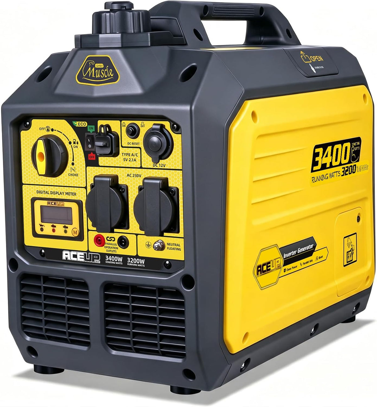 Aceup Energy 3400W Inverter Stromerzeuger, Benzin Stromgenerator Notstromaggregat 4 Takt Motor Für Camping