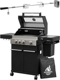 Gasgrill Hektor 3B-S inkl. Drehspieß und Abdeckhaube mit 3 Brennern, Sichtfenster und Thermometer für Garten und Terrasse, Sear-Brenner, Seitenkocher