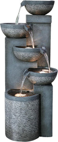 Dehner Gartenbrunnen Merkur, ca. 91 x 39 x 39 cm, Brunnen für Außen, mit LED Beleuchtung, Terassenbrunnen frostbeständig, Polyresin, grau