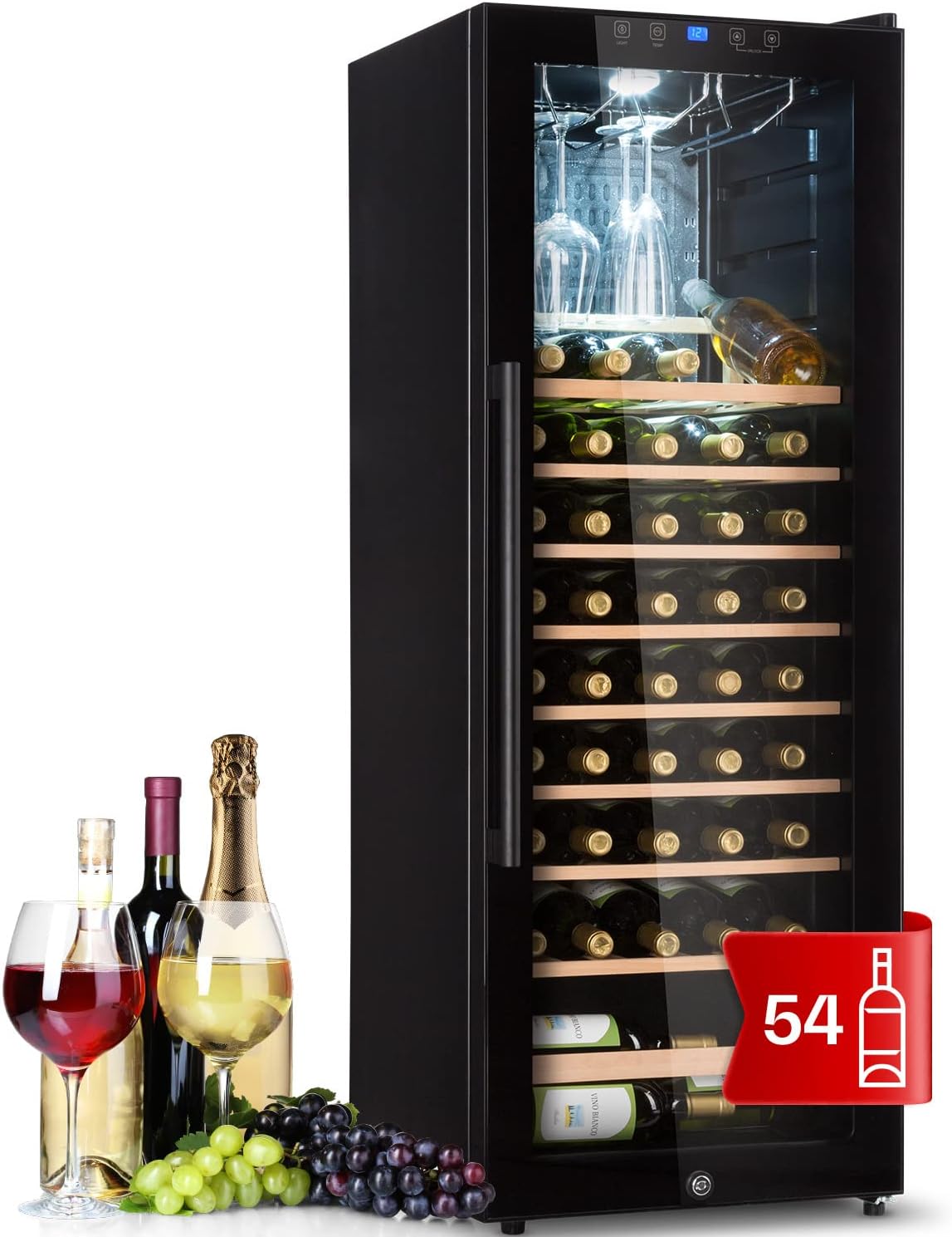 Klarstein Weinkühlschrank, 1 Zone Kühlschrank mit Glastür, 4-18°C, Weinkühlschränke mit UV-Schutz, Getränkekühlschrank Schmal, Weinkühlschrank Klein