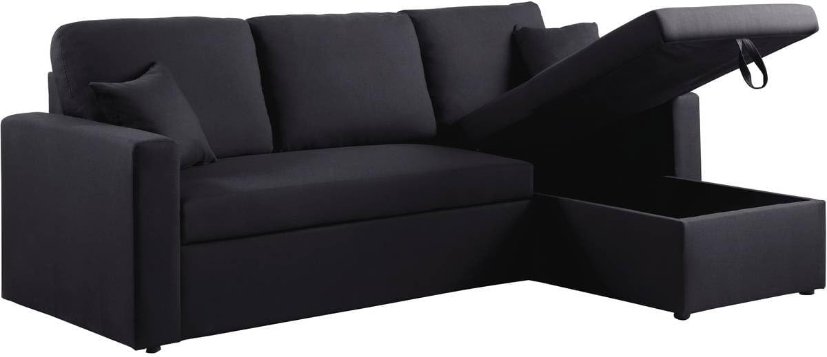 habitat et jardin Ecksofa reversibel mit Schlaffunktion Alain, 3-Sitzer, 221 x 145 x 85 cm, Schwarz