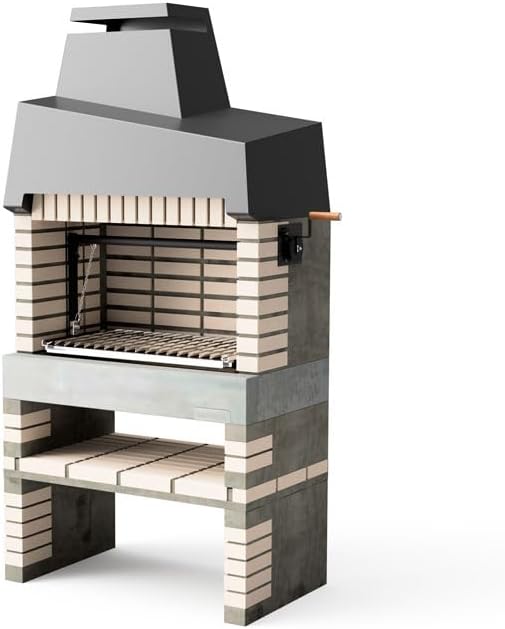 MOVELAR, 110 x 64 x 225 cm) REF: M00137, Beton-Grill für Holz und Holzkohle Modell California Plus XL mit Edelstahlrost (Grau und Beige